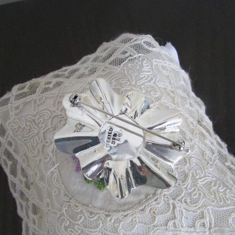 BLACK ONYX & STERLING SILVER PIN/BROOCH - Picture 2 of 3